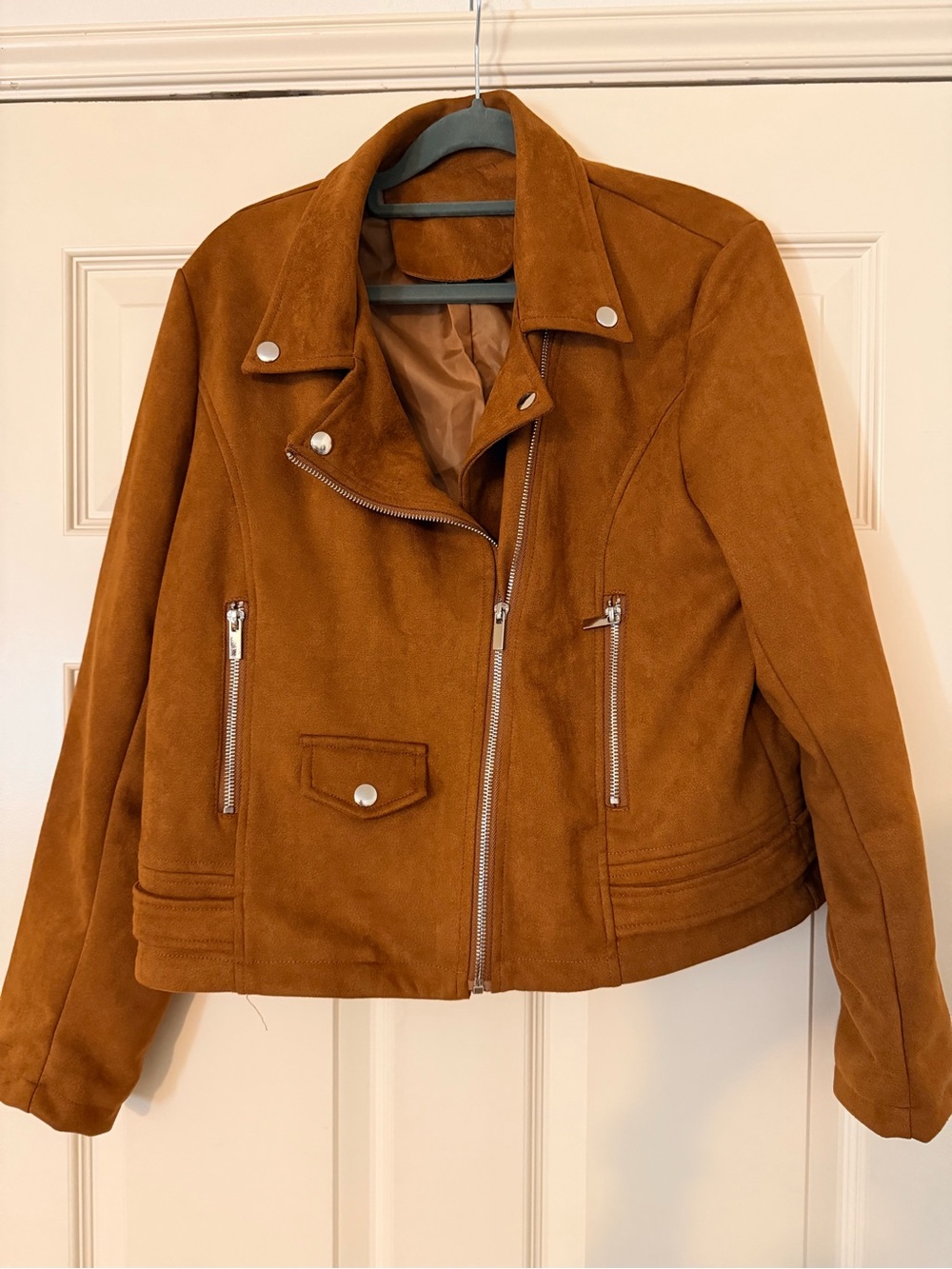 Women’s Suede Moto Jacket in Cognac